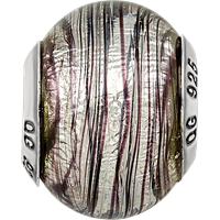 Sterling Silver Reflections Italian Murano Purple Stripes Glass Bead view 4