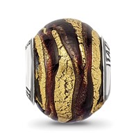 Sterling Silver Reflections Italian Brown & Gold Colored Glass Bead view 3