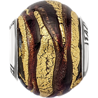 Sterling Silver Reflections Italian Brown & Gold Colored Glass Bead view 4