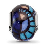 Sterling Silver Reflections Italian Blue Decorative Overlay Glass Bead view 3