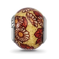 Sterling Silver Reflections Italian Yellow Floral Overlay Glass Bead view 3