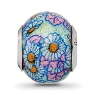 Sterling Silver Reflections Italian Blue Floral Overlay Glass Bead view 3
