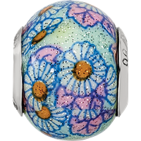 Sterling Silver Reflections Italian Blue Floral Overlay Glass Bead view 4