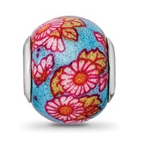Sterling Silver Reflections Italian Multicolor Floral Overlay Glass Bead view 3