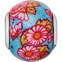 Sterling Silver Reflections Italian Multicolor Floral Overlay Glass Bead view 4