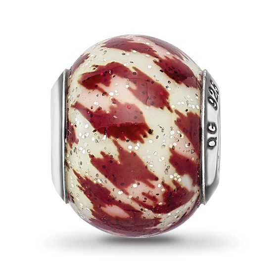 Sterling Silver Reflections Italian Pink & Brown w/Glitter Glass Bead
