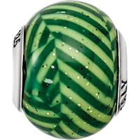 Sterling Silver Reflections Italian Green Stripes with Glitter Glass Bead view 4