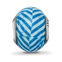 Sterling Silver Reflections Italian Blue Stripes with Glitter Glass Bead view 3