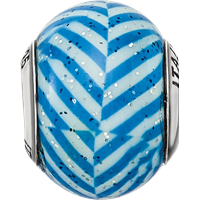 Sterling Silver Reflections Italian Blue Stripes with Glitter Glass Bead view 4