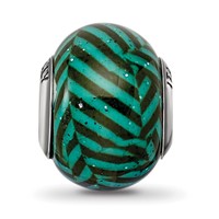 Sterling Silver Reflections Italian Teal Stripes W Glitter Glass Bead view 3
