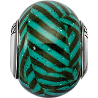 Sterling Silver Reflections Italian Teal Stripes W Glitter Glass Bead view 4