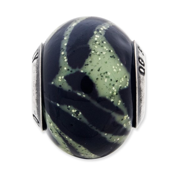 Sterling Silver Reflections Italian Pink & Green Stripes Glass Bead