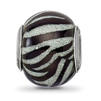 Sterling Silver Reflections Italian Black & White Stripes Glass Bead view 3