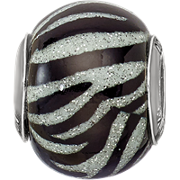 Sterling Silver Reflections Italian Black & White Stripes Glass Bead view 4