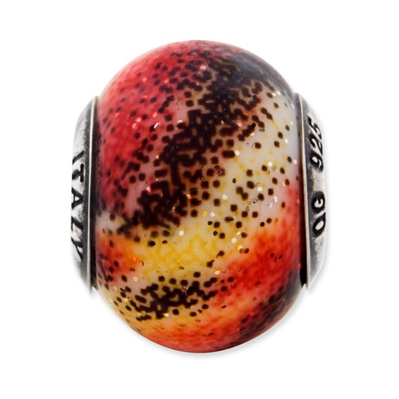 Sterling Silver Reflections Italian Red & Yellow Glass Bead