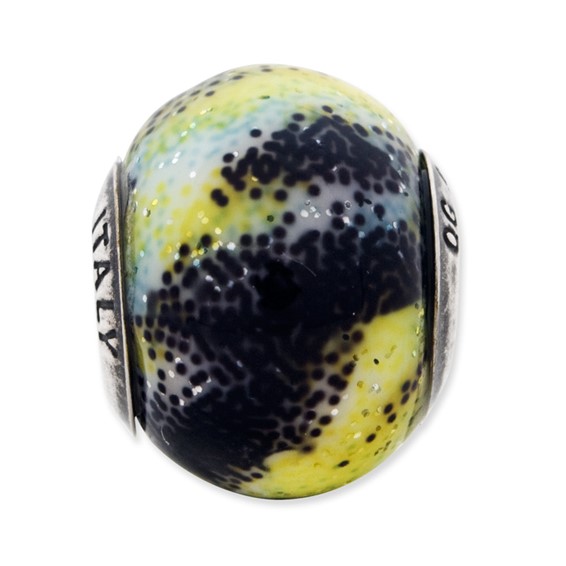 Sterling Silver Reflections Italian Green & Black Glass Bead
