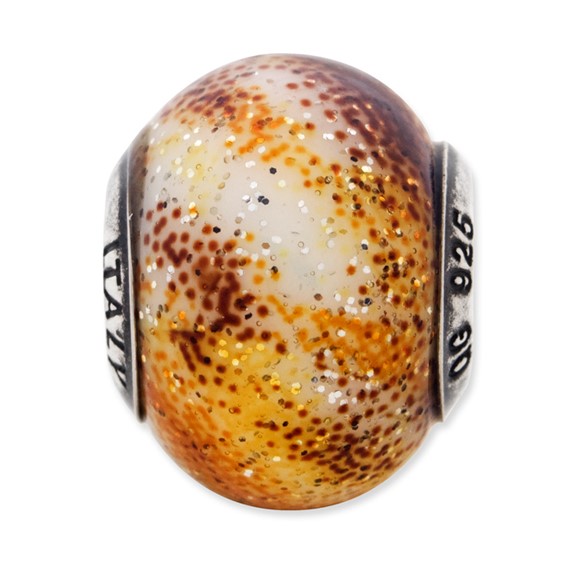 Sterling Silver Reflections Italian Yellow & Brown Glass Bead