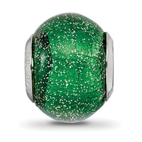 Sterling Silver Reflections Italian Green with Silver Glitter Glass Bead view 3