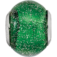 Sterling Silver Reflections Italian Green with Silver Glitter Glass Bead view 4