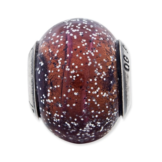 Sterling Silver Reflections Italian Light Brown w/Silver Glitter Glass Bead