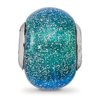 Sterling Silver Reflections Italian Blue & Teal with Silver Glitter Glass Bead view 3