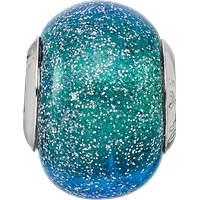 Sterling Silver Reflections Italian Blue & Teal with Silver Glitter Glass Bead view 4