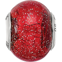 Sterling Silver Reflections Italian Red with Silver Glitter Glass Bead view 4