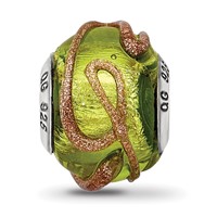 Sterling Silver Reflections Italian Light Green W Textured Lines Glass Bead view 3