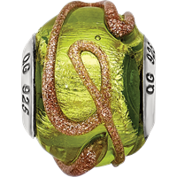 Sterling Silver Reflections Italian Light Green W Textured Lines Glass Bead view 4