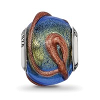 Sterling Silver Reflections Italian Blue Green Textured Glass Bead view 3