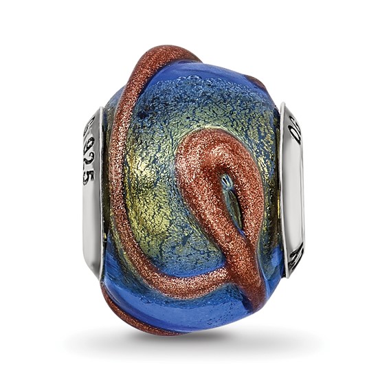 Sterling Silver Reflections Italian Blue/Green Textured Glass Bead
