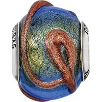 Sterling Silver Reflections Italian Blue Green Textured Glass Bead view 4