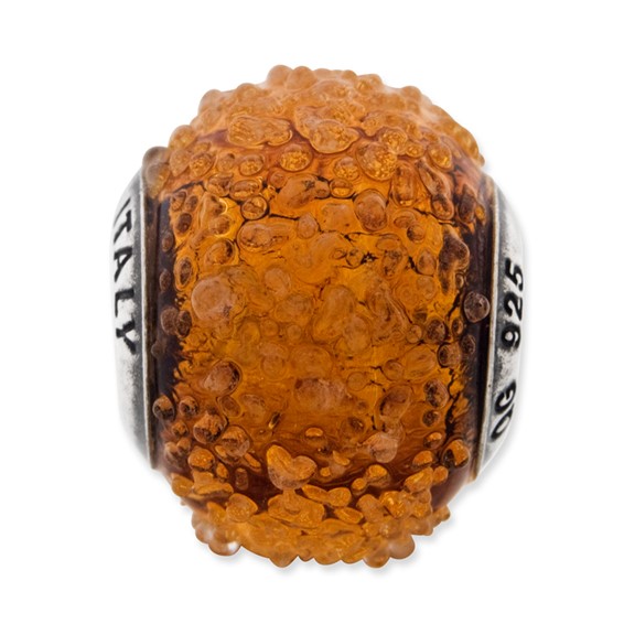 Sterling Silver Reflections Italian Light Brown Textured Glass Bead
