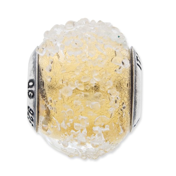 Sterling Silver Reflections Italian Light Yellow Textured Glass Bead