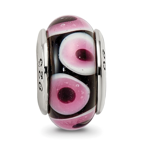 Sterling Silver Reflections Black/Pink Hand-blown Glass Bead