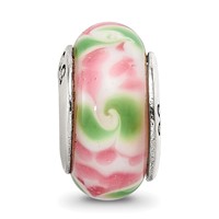 Sterling Silver Reflections Pink Green Hand-blown Glass Bead view 3