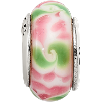 Sterling Silver Reflections Pink Green Hand-blown Glass Bead view 4