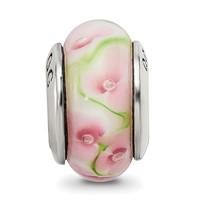 Sterling Silver Reflections Pink Green Hand-blown Glass Bead view 3