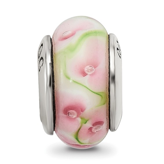 Sterling Silver Reflections Pink/Green Hand-blown Glass Bead