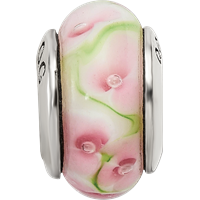 Sterling Silver Reflections Pink Green Hand-blown Glass Bead view 4