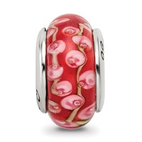 Sterling Silver Reflections Pink Red Hand-blown Glass Bead view 3