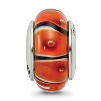 Sterling Silver Reflections Orange Hand-blown Glass Bead view 3