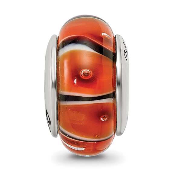 Sterling Silver Reflections Orange Hand-blown Glass Bead