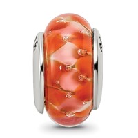 Sterling Silver Reflections Orange Hand-blown Glass Bead view 3