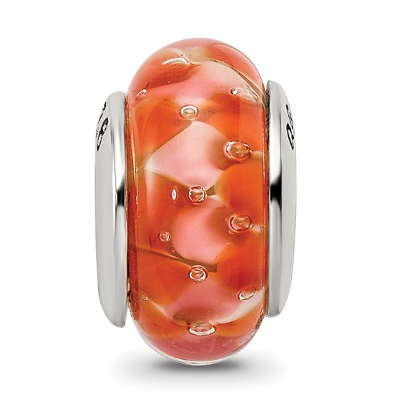 Sterling Silver Reflections Orange Hand-blown Glass Bead