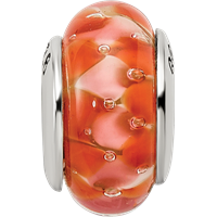 Sterling Silver Reflections Orange Hand-blown Glass Bead view 4