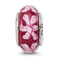 Sterling Silver Reflections Purple Floral Hand-blown Glass Bead view 3