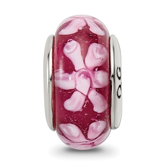 Sterling Silver Reflections Purple Floral Hand-blown Glass Bead