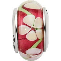Sterling Silver Reflections Red Floral Hand-blown Glass Bead view 4