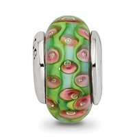 Sterling Silver Reflections Kids Green Blue Hand-blown Glass Bead view 3